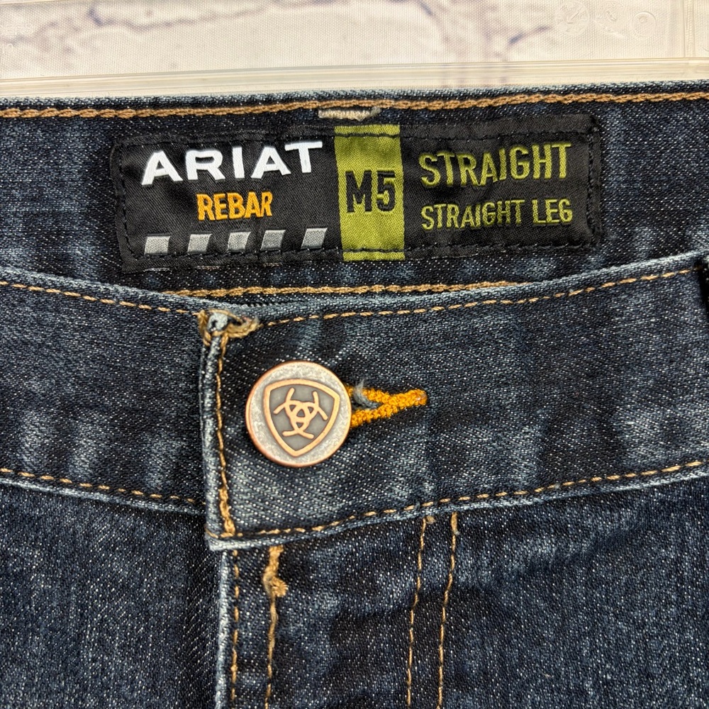 Ariat Rebar M5 Straight Leg Jeans Raw Hem Med/Dark Blue Sz 40x32 - Picture 7 of 16